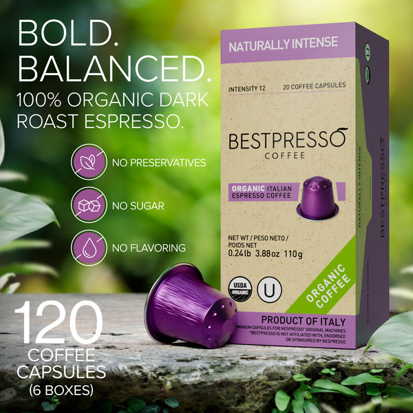 Organic USDA Bestpresso Coffee For Nespresso Original - Naturally Intense 120 Pods