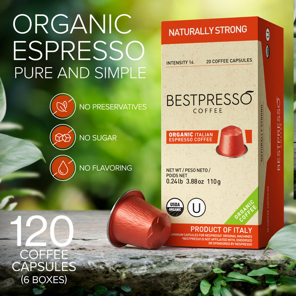 Organic USDA Bestpresso Coffee For Nespresso Original - Naturally Strong 120 Pods